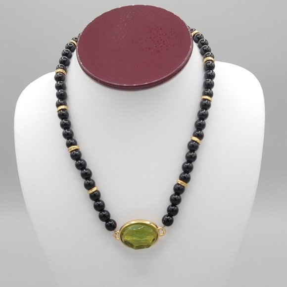 Rita Frascione Florence Signed Womens Black Bead Necklace Gold Tone Metal 16 in - Picture 2 of 7